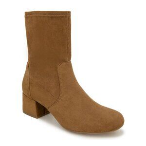 Reaction Kenneth Cole Womens Brown Stretch Round Toe Block Heel Zip-up Booties